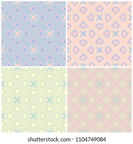 Set of faded colored seamless backgrounds with geometric patterns for wallpapers, textile and fabrics