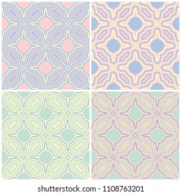 Set of faded colored seamless backgrounds with geometric patterns for wallpapers, textile and fabrics
