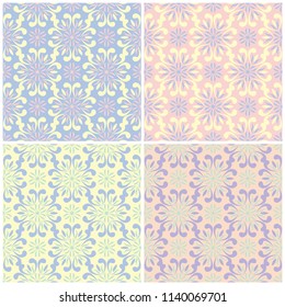 Set of faded colored seamless backgrounds with floral patterns for wallpapers, textile and fabrics