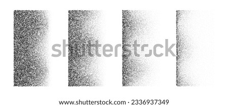 Set of fading wavy rectangular gradients. Black dotted texture element collection. Stippled shade object pack. Noise grain dotwork shapes. Vanishing halftone effect illustrations bundle. Vector [[stock_photo]] © 