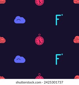 Establece Fahrenheit, Nube, Brújula y Niebla y nube en un patrón sin fisuras. Vector
