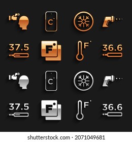 Set Fahrenheit, Digital thermometer, Medical, Meteorology, Snowflake, Checking body temperature and Celsius icon. Vector