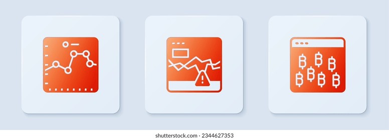 Set Failure stocks market, Browser with growth graph and Bitcoin in browser. White square button. Vector