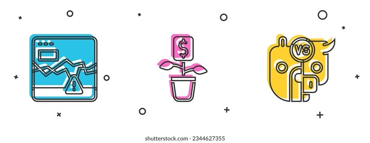 Set Failure stocks market, Dollar plant and Bull and bear of icon. Vector