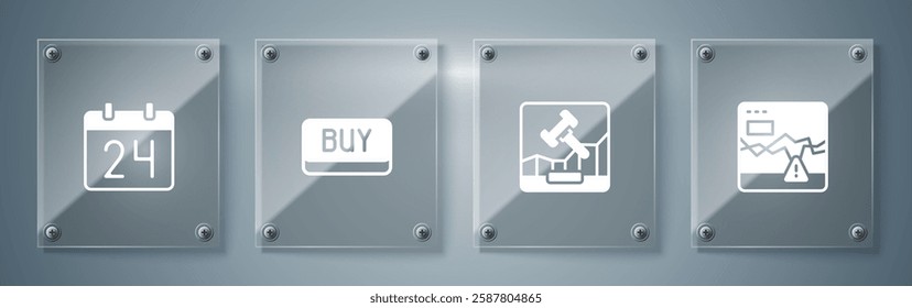 Set Failure stocks market, Online internet auction, Buy button and Calendar. Square glass panels. Vector