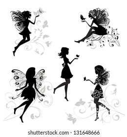 Set of fairies with butterflies