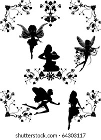 Set of fairies and floral corners