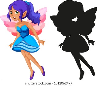 Set of fairy characters and its silhouette on white background illustration