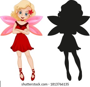 Set of fairy characters and its silhouette on white background illustration