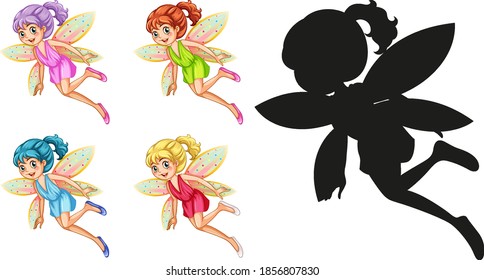 かわいい妖精 フェアリー 美しい妖精のシルエットコレクション 小さな妖精 フェアリー セット 手描きのベクトルイラスト のベクター画像素材 ロイヤリティフリー