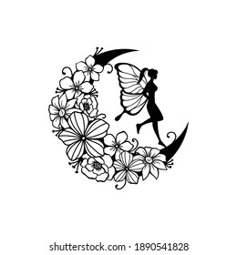 Set of fairy and crescent moon illustration svg