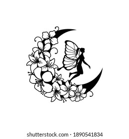 Set of fairy and crescent moon illustration svg