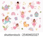 Set of fairy. Cute hand-drawn fairies. White background, isolate