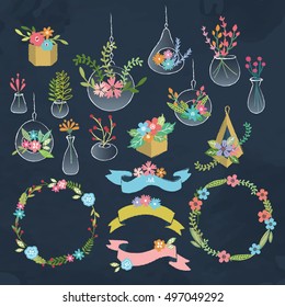 Set of Fairy Flower Terrarium Design Elements