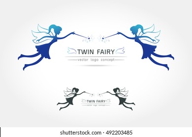 set of Fairy flying logo vector icon silhouette on white background Vector illustration