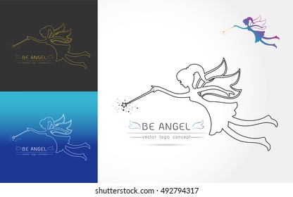 set of Fairy flying logo vector icon silhouette on white background Vector illustration