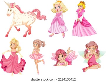 Set of fairy tale cartoon characters illustration