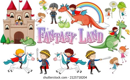 Set of fairy tale cartoon characters illustration