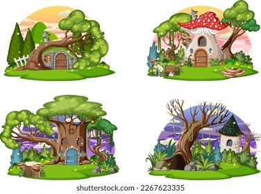 Set of fairy tale house isolated illustration