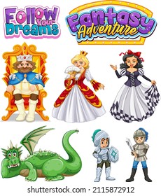 Set of fairy tales cartoon characters illustration