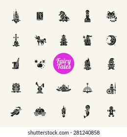 Set of fairy tales flat design magic vector icons and pictograms