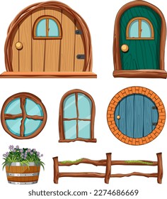 Set of fairy tales house elements illustration