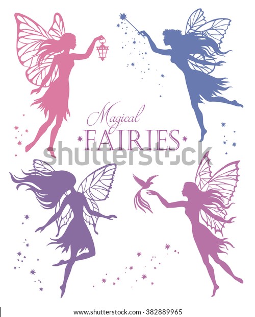 Set Fairy Vector Silhouette Illustration のベクター画像素材 ロイヤリティフリー