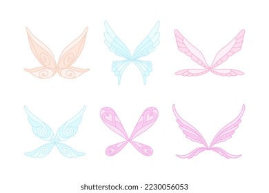 Set of fairy wings of delicate pink and blue colors cartoon vector illustration