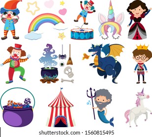 Set of fairytale characters on white background illustration
