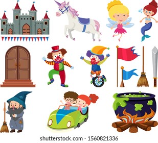 Set of fairytale characters on white background illustration