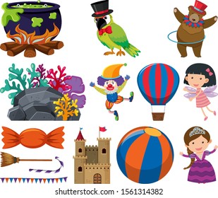 Set of fairytale characters on white background illustration