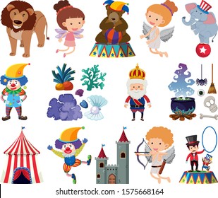 Set of fairytale characters on white background illustration