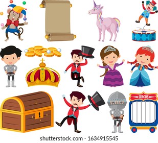 Set of fairytale characters on white background illustration