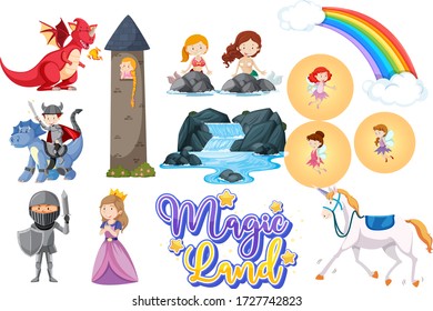 Set of fairytale characters on white background illustration