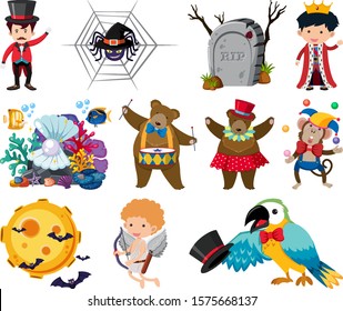 Set of fairytale and circus characters illustration