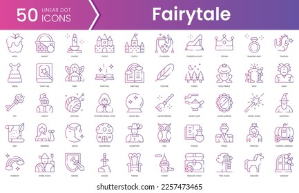 Set of fairytale icons. Gradient style icon bundle. Vector Illustration