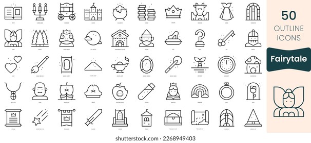 Set of fairytale icons. Thin linear style icons Pack. Vector Illustration
