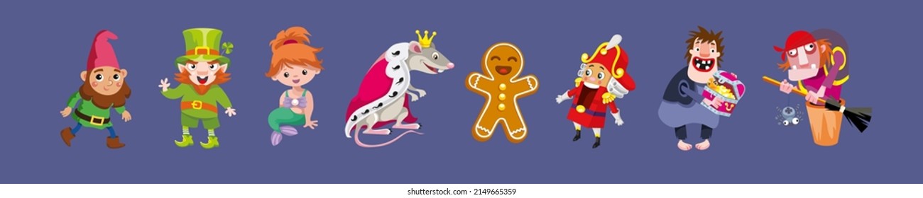 Set of fairytale isolated characters in cartoon style. Icons for design of postcards, posters, books. Vector illustration.