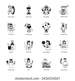 Set of Fairytale and Mythical Glyph Character Designs 

