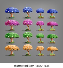 Set of fairytale trees. Vector illustration.