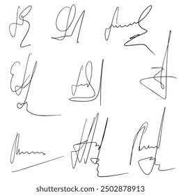 Set of fake autographs signature. Vector.