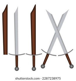 Set Falchion Sword vector illustration. Traditional medieval france European blade weapon