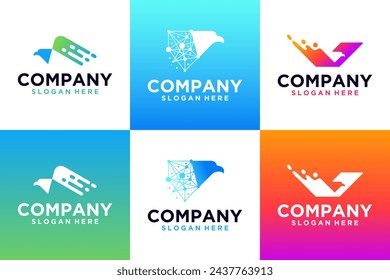 set of falcon technology , connection network , logo design template.