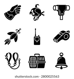 Set of falconry icons. Simple illustration of 9 falconry vector icons for web
