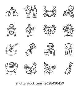 Set of Fall Festival Outline Style Icons 


