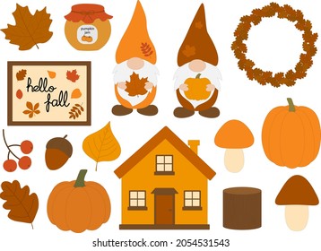 Set fall Gnomes harvest vector illustration