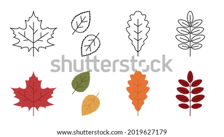 Set of fall leaves icons. Autumn leaves isolated on white background. Icons set in trendy line style. Vector illustration. [[stock_photo]] © 