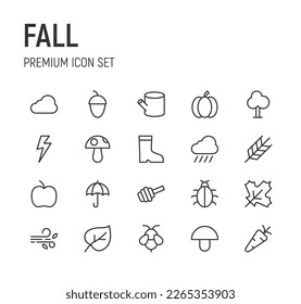Set of fall line icons. Premium pack of signs in trendy style. Pixel perfect objects for UI, apps and web. 
