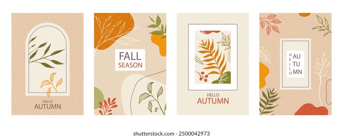 Set of Fall poster, cover, card with autumn leaves. Trendy vector template for advertising, web, social media, print