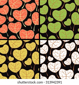Set of fall seamless patterns. Autumn leaves.